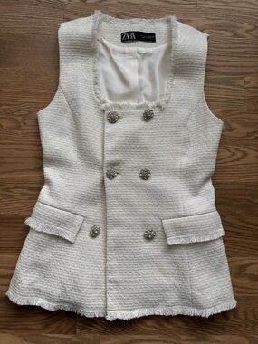 Zara Cream Tweed Double-Breasted Womens' Vest
